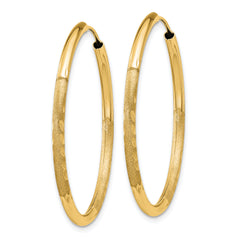 10k 2mm Satin Diamond-cut Endless Hoop Earrings