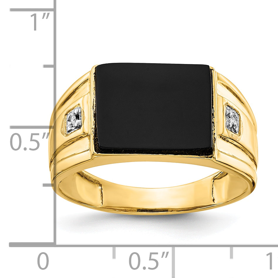 10K Men's Onyx and Diamond Ring