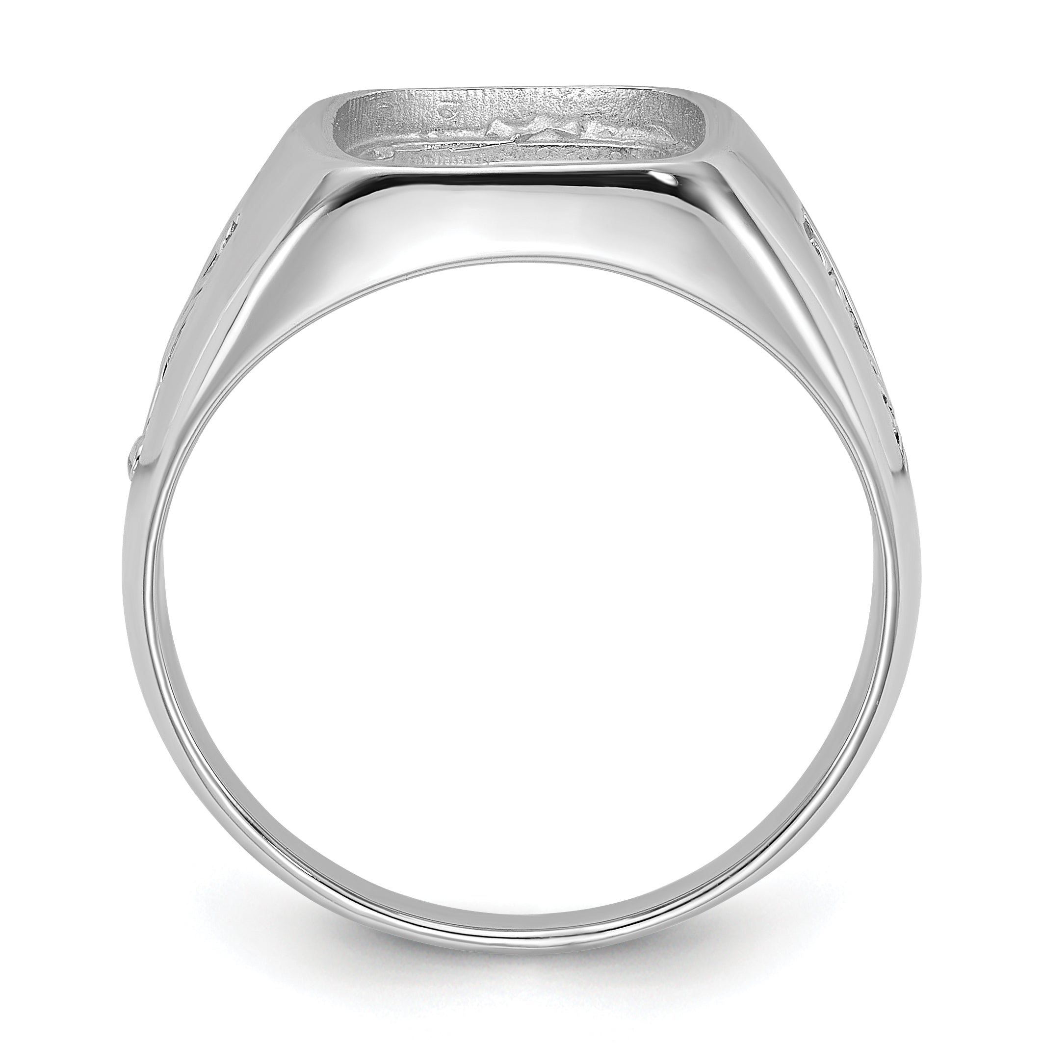 10k White Gold Men's Polished and Grooved Masonic Ring Mounting