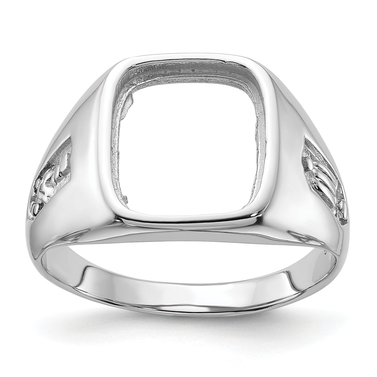 10k White Gold Men's Polished and Grooved Masonic Ring Mounting