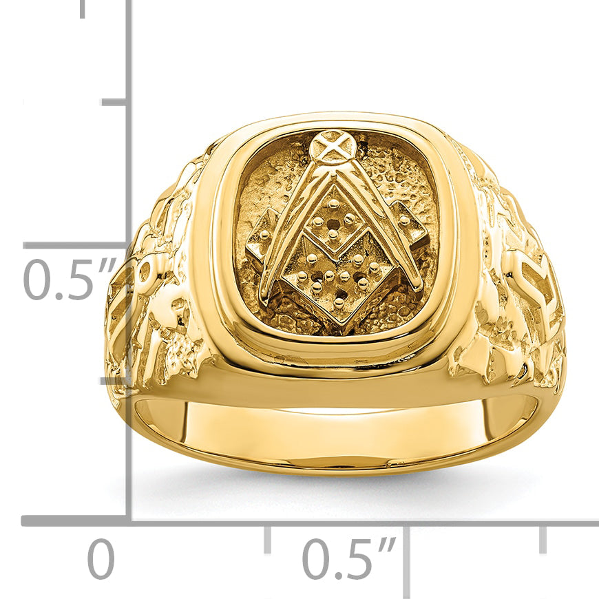 10k Polished and Nugget Texture Masonic Ring Mounting