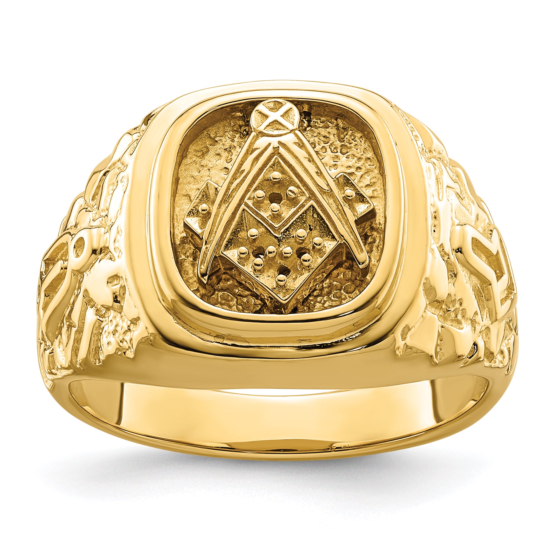 10k Polished and Nugget Texture Masonic Ring Mounting