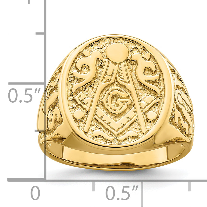 10k Men's Polished and Grooved (Not Enameled) Masonic Ring