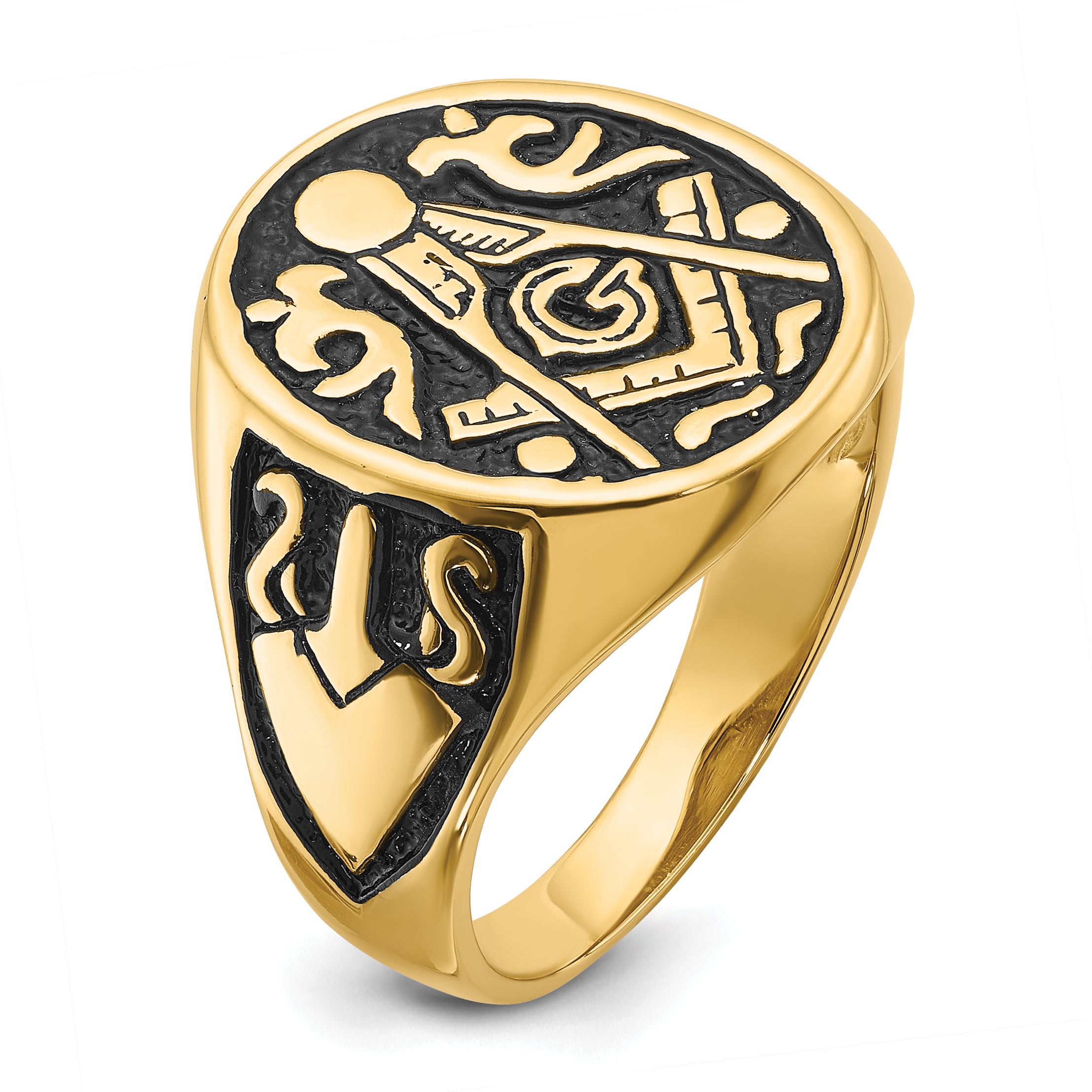 10k Men's Polished and Grooved (Not Enameled) Masonic Ring