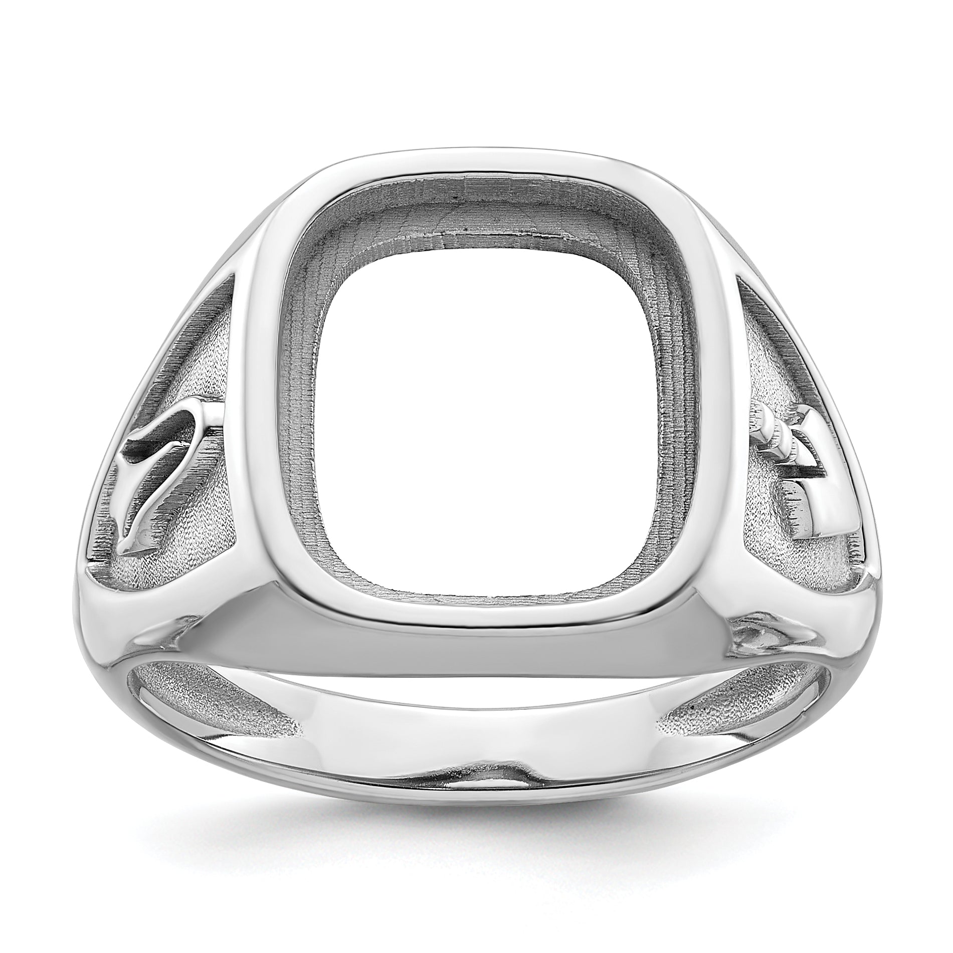 10k White Gold Men's Polished and Textured Masonic Ring Mounting