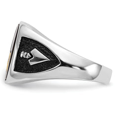 10k White Gold and Gold-plated Polished and Textured with Black Enamel and Onyx Masonic Ring