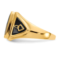 10k Men's Polished, Antiqued & Textured Onyx Masonic Ring