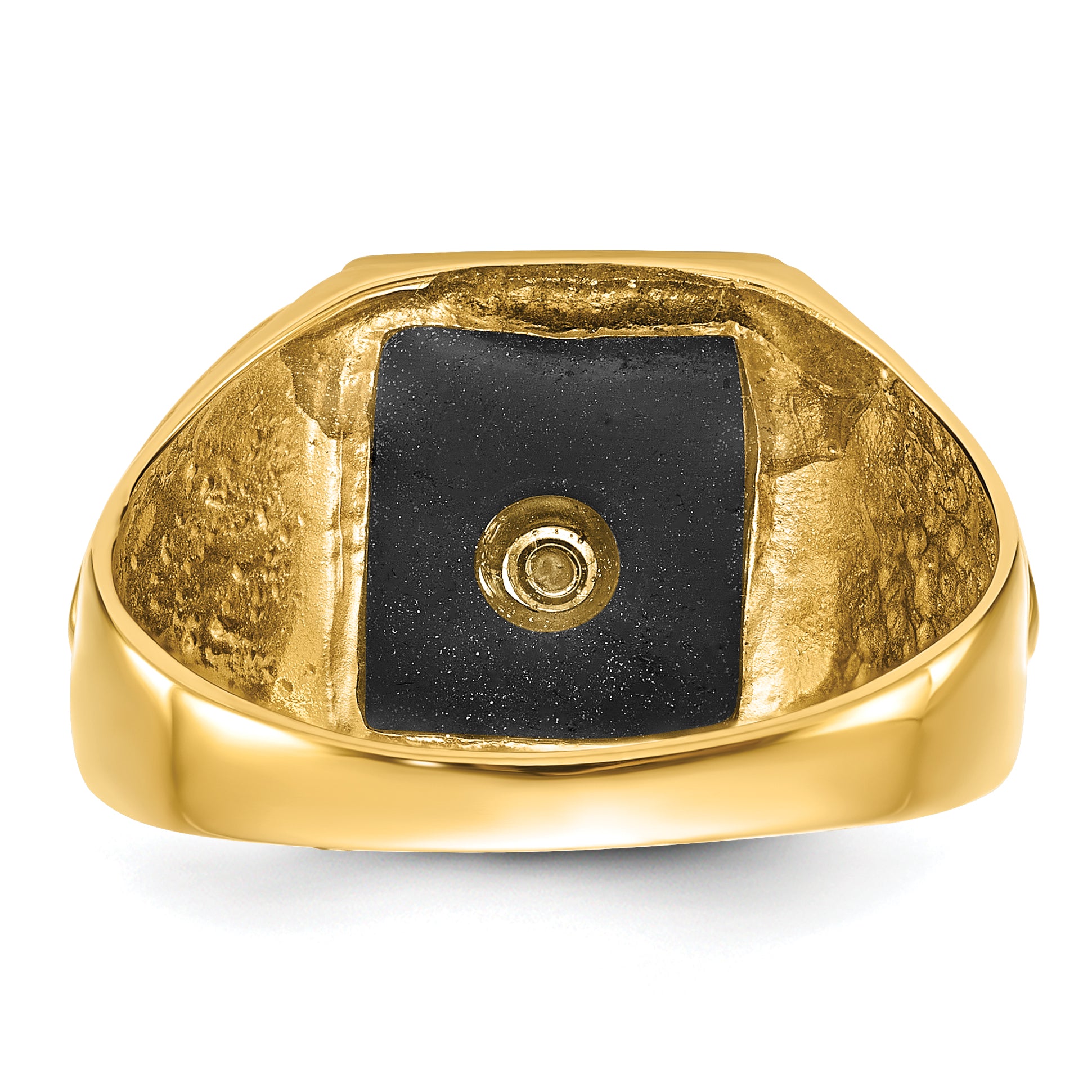 10k Men's Polished, Antiqued & Textured Onyx Masonic Ring