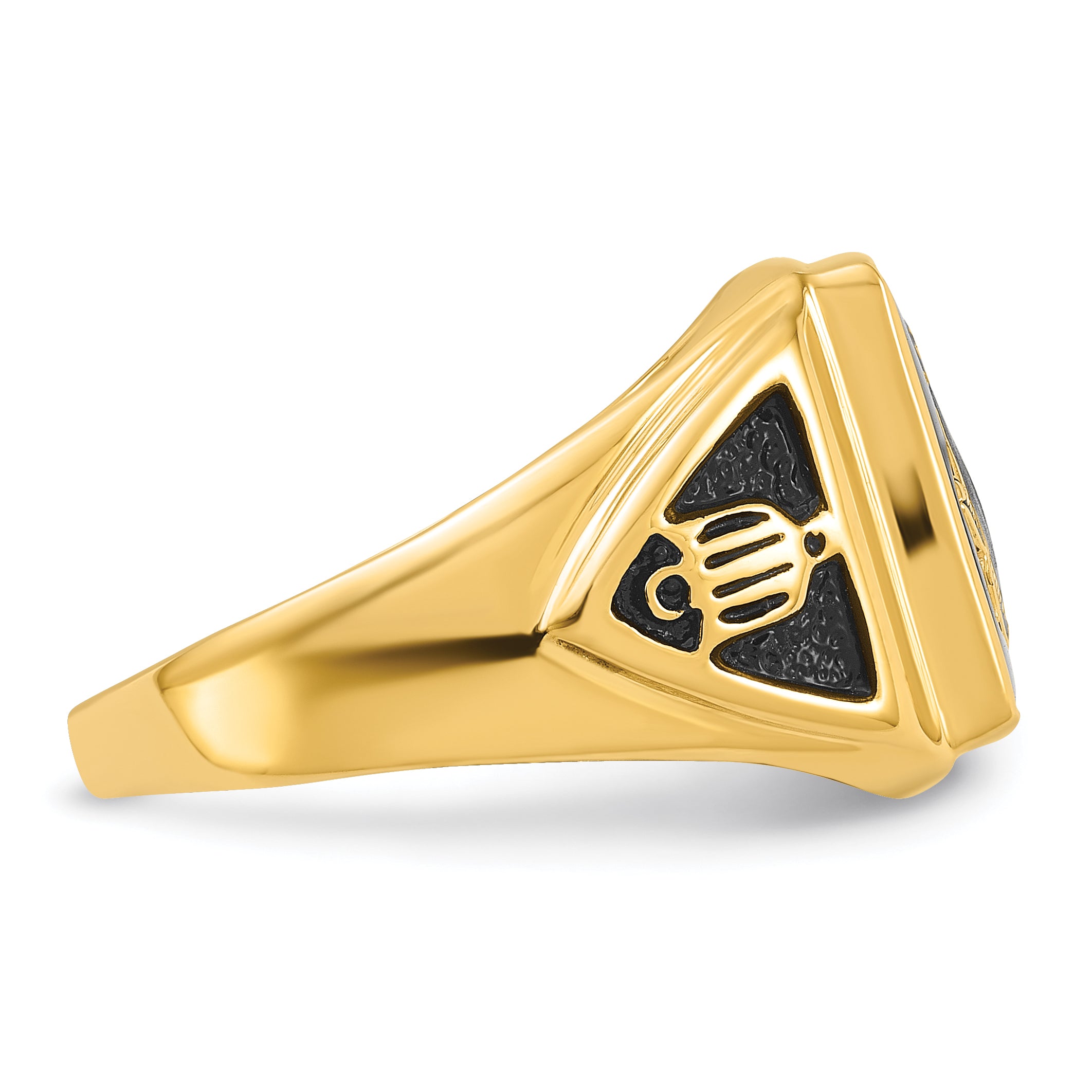 10k Men's Polished, Antiqued & Textured Onyx Masonic Ring