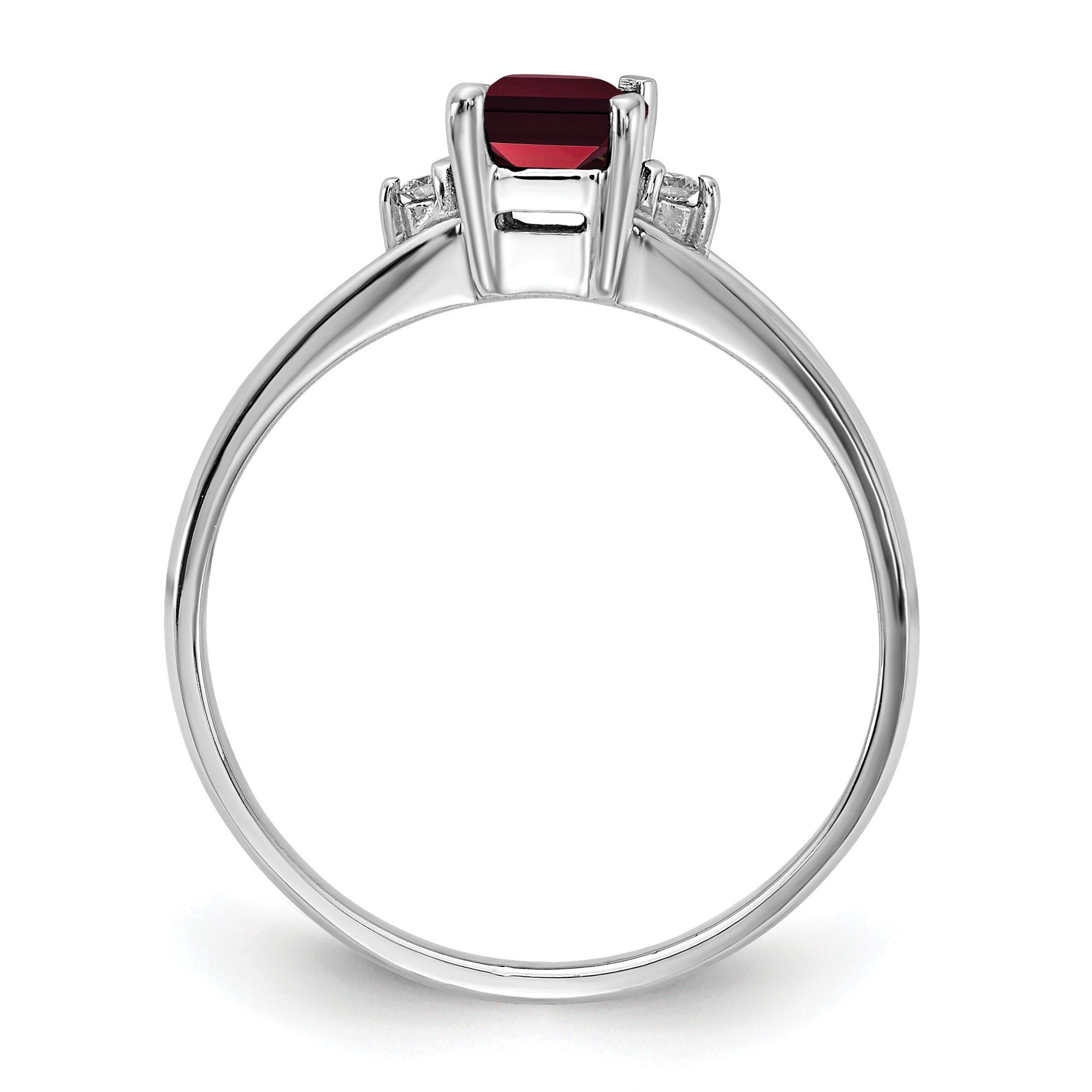 10K White Gold 6x4mm Emerald Cut Garnet AA Diamond ring