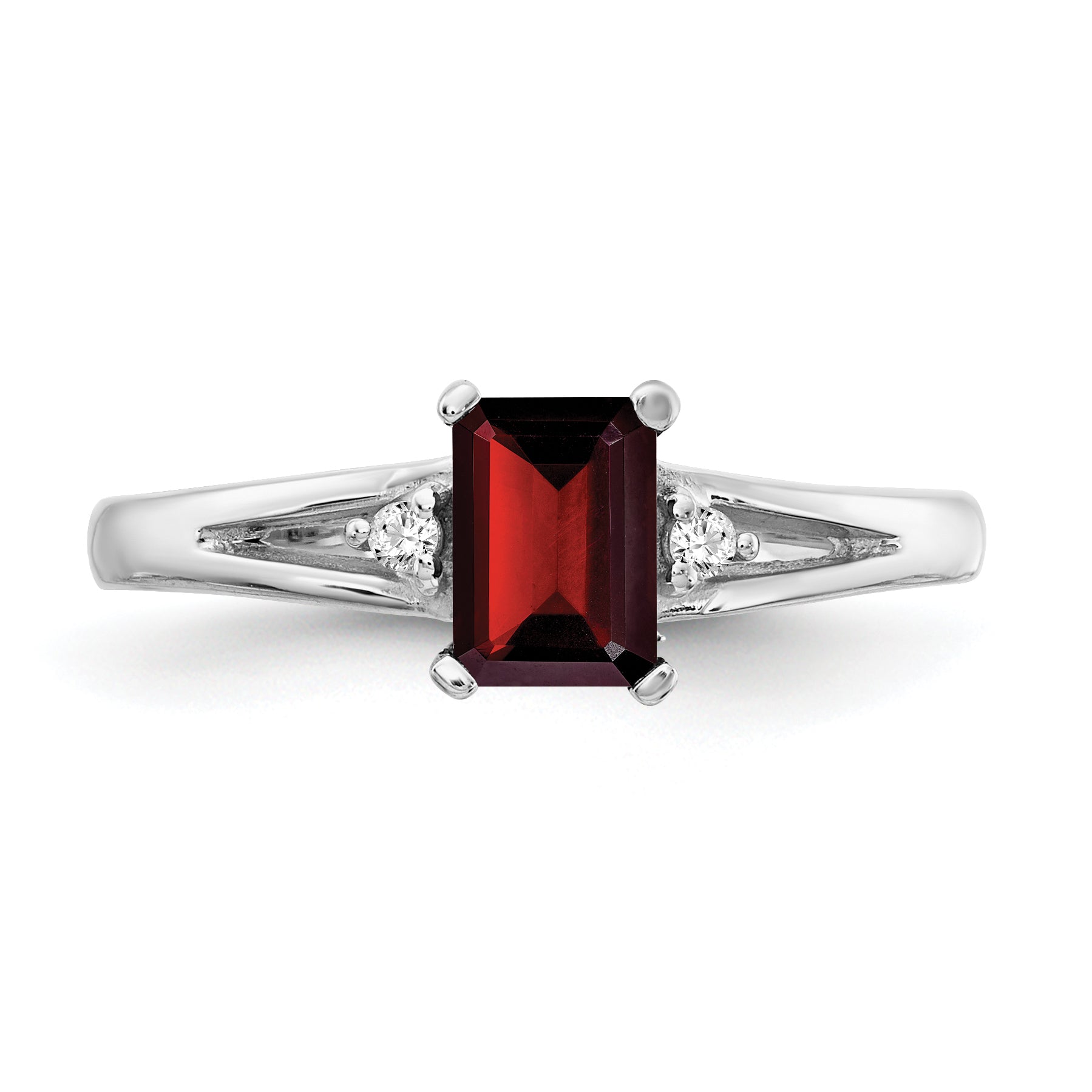 10K White Gold 6x4mm Emerald Cut Garnet AA Diamond ring