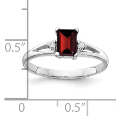 10K White Gold 6x4mm Emerald Cut Garnet AA Diamond ring