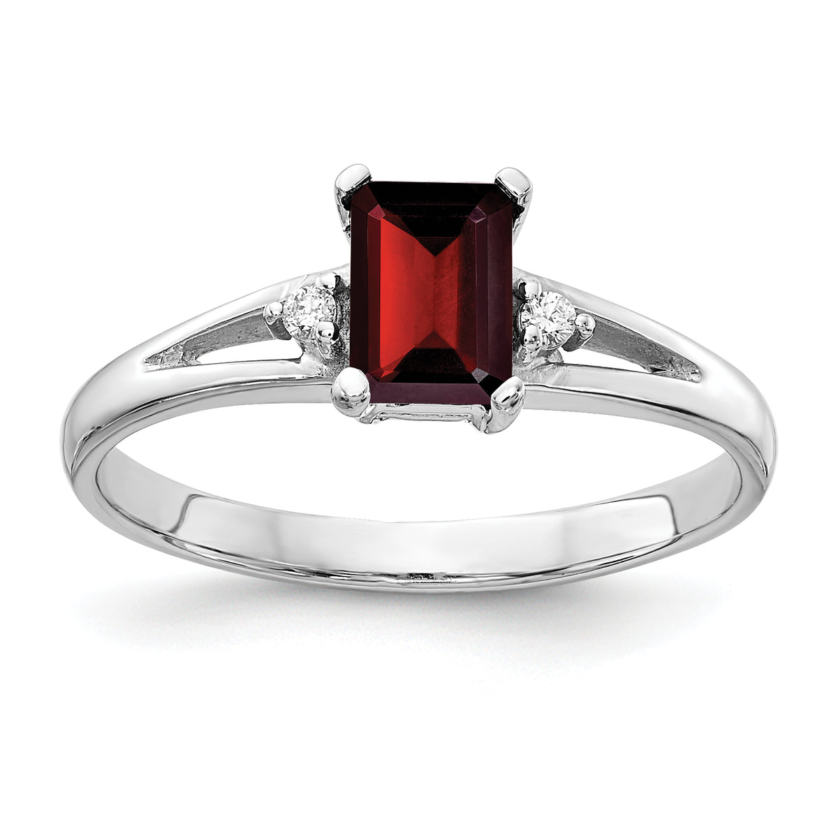 10K White Gold 6x4mm Emerald Cut Garnet AA Diamond ring