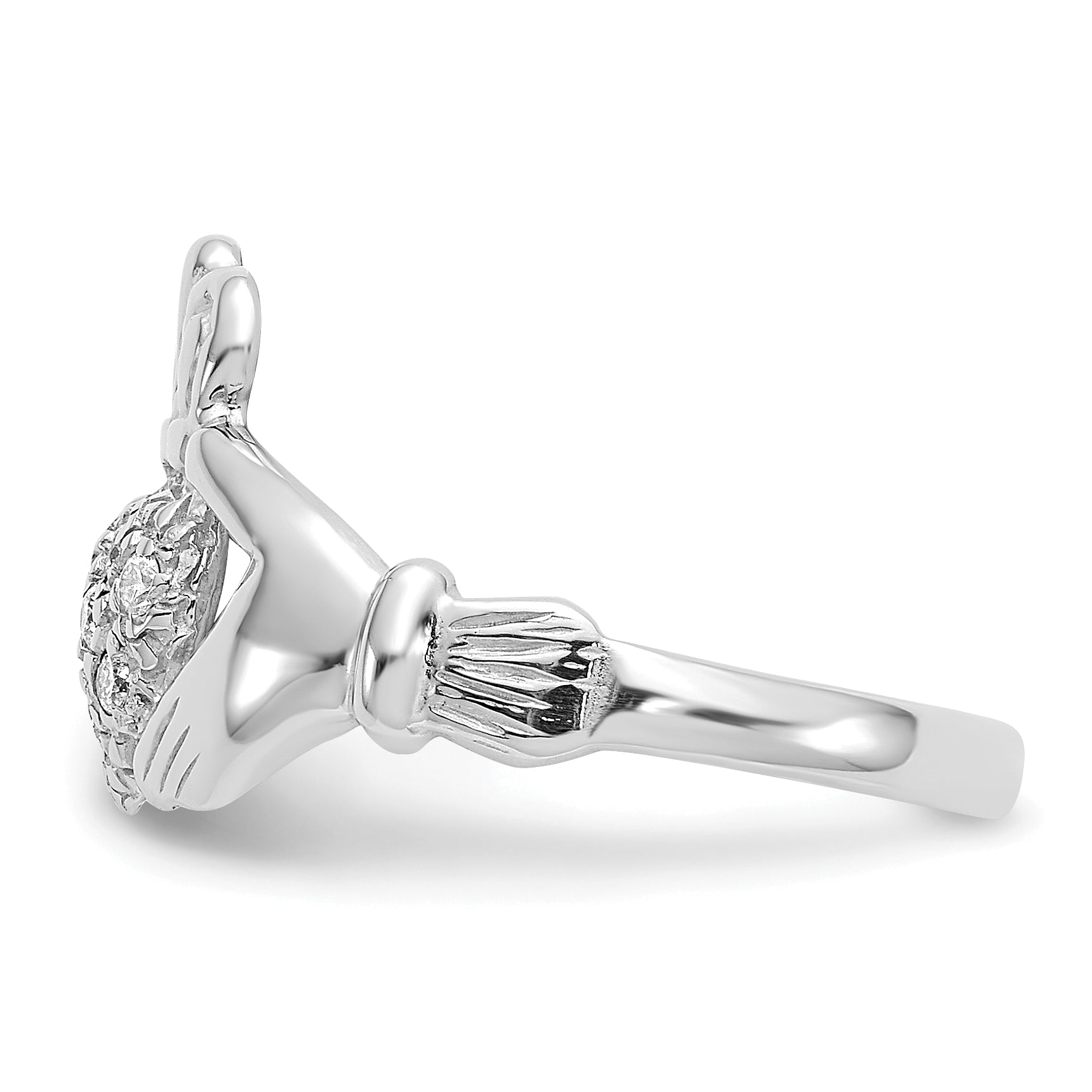 10K White Gold 1/10ct AA Diamond Claddagh Ring