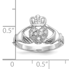 10K White Gold 1/10ct AA Diamond Claddagh Ring