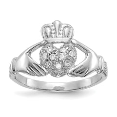 10K White Gold 1/10ct AA Diamond Claddagh Ring