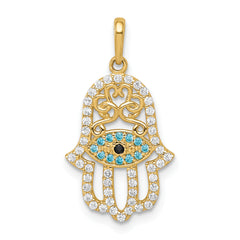 10K Multi-colored CZ Hamsa Pendant