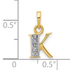 10K and Rhodium Diamond Initial K Charm