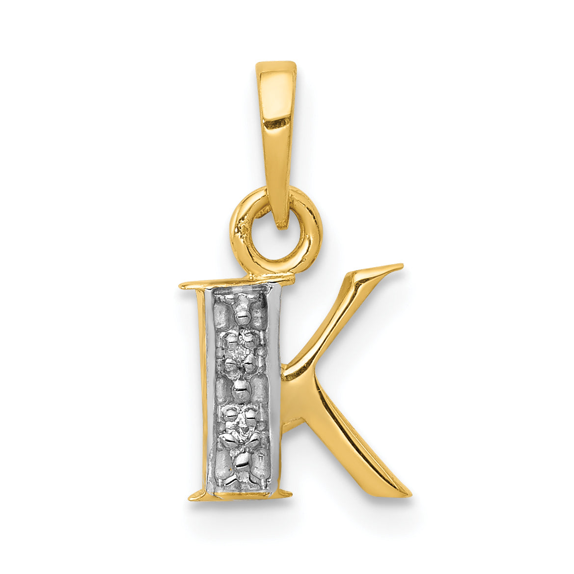 10K and Rhodium Diamond Initial K Charm