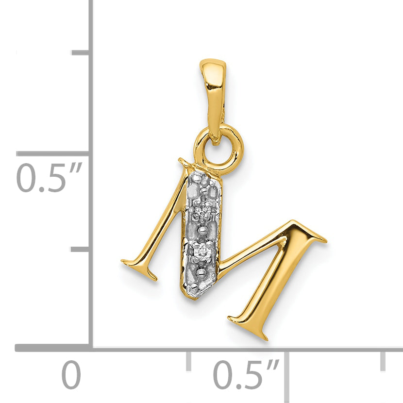 10K and Rhodium Diamond Initial M Charm