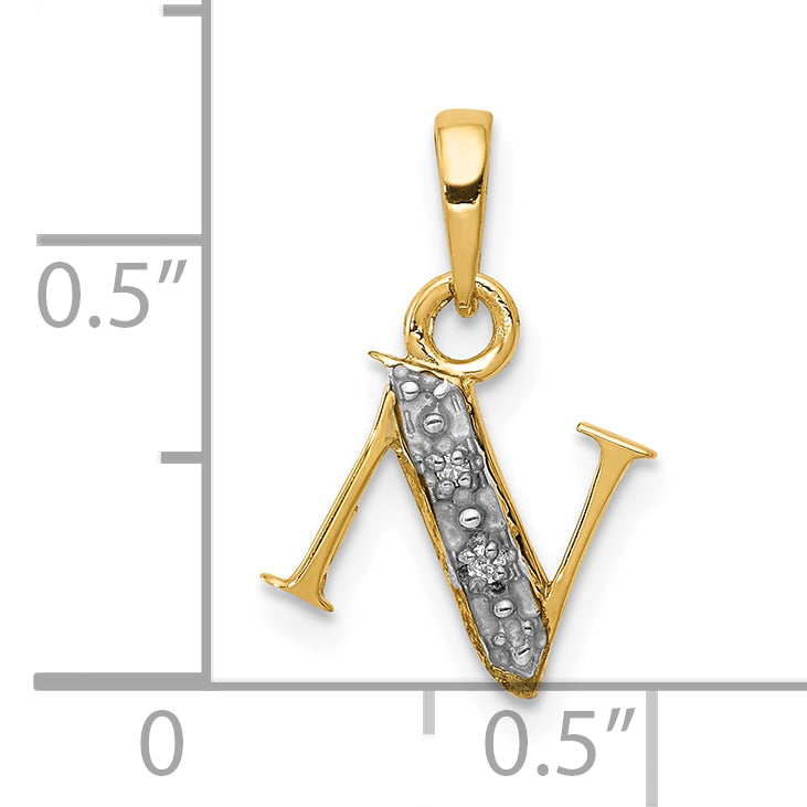 10K and Rhodium Diamond Initial N Charm