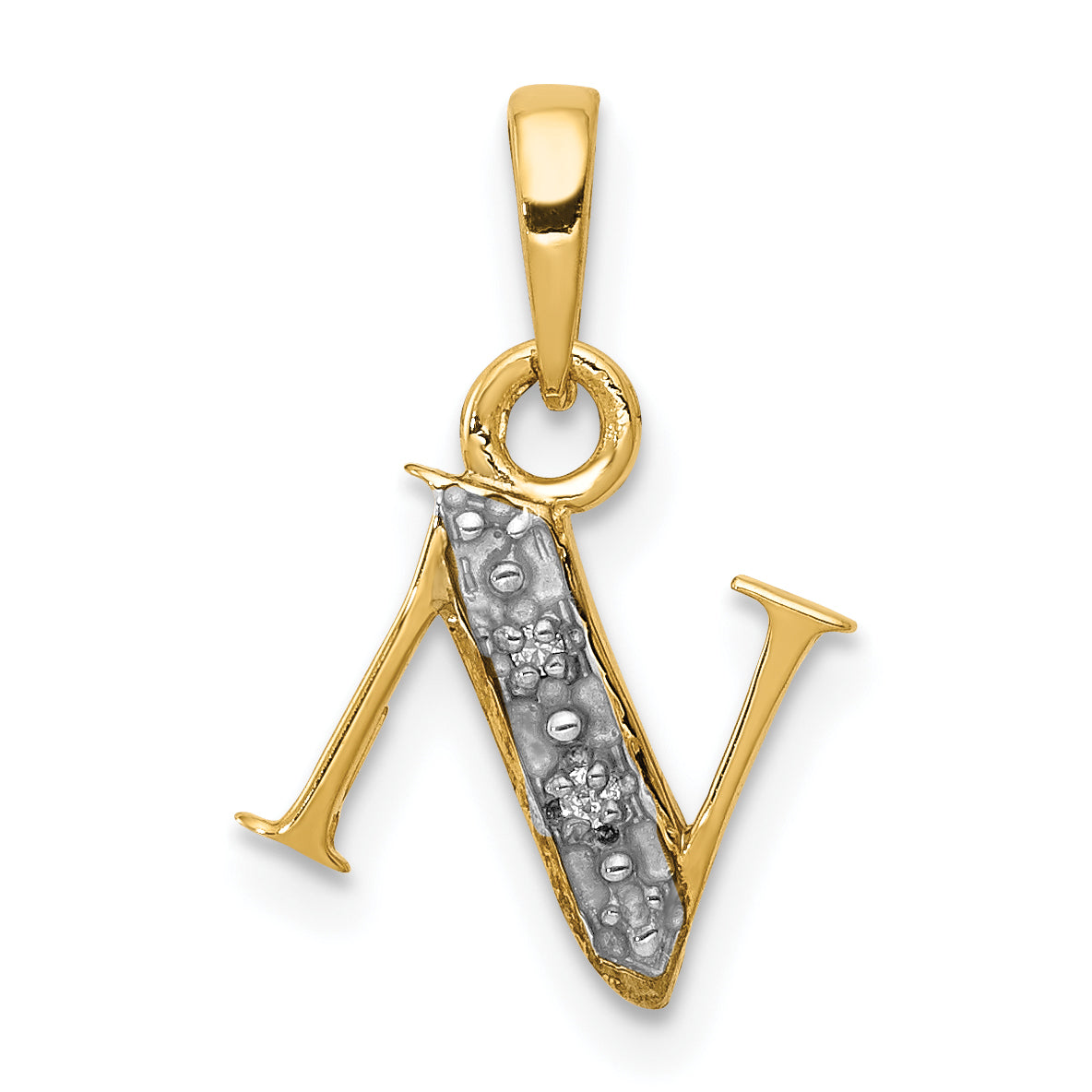 10K and Rhodium Diamond Initial N Charm