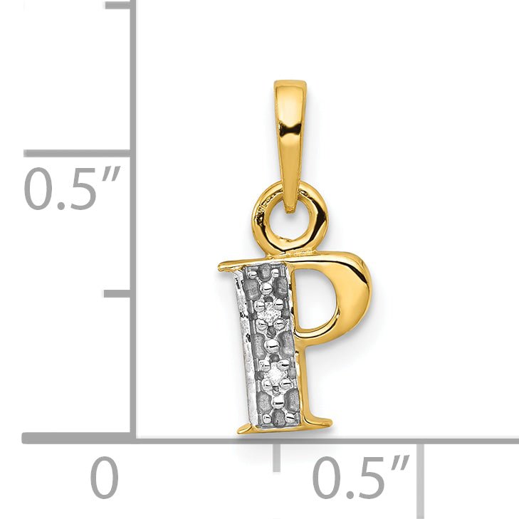 10K and Rhodium Diamond Initial P Charm