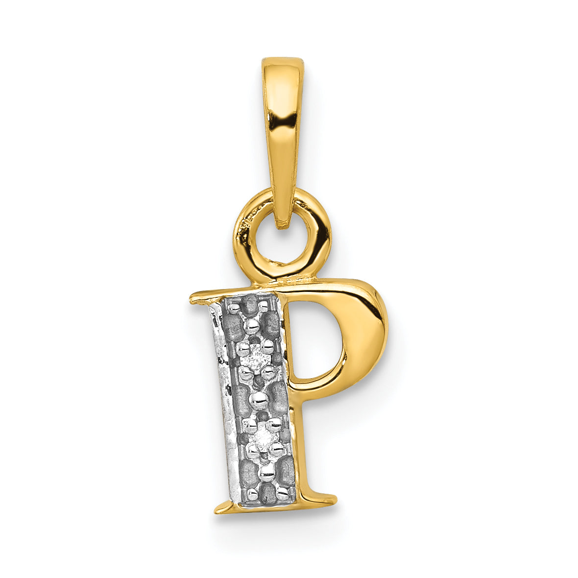 10K and Rhodium Diamond Initial P Charm