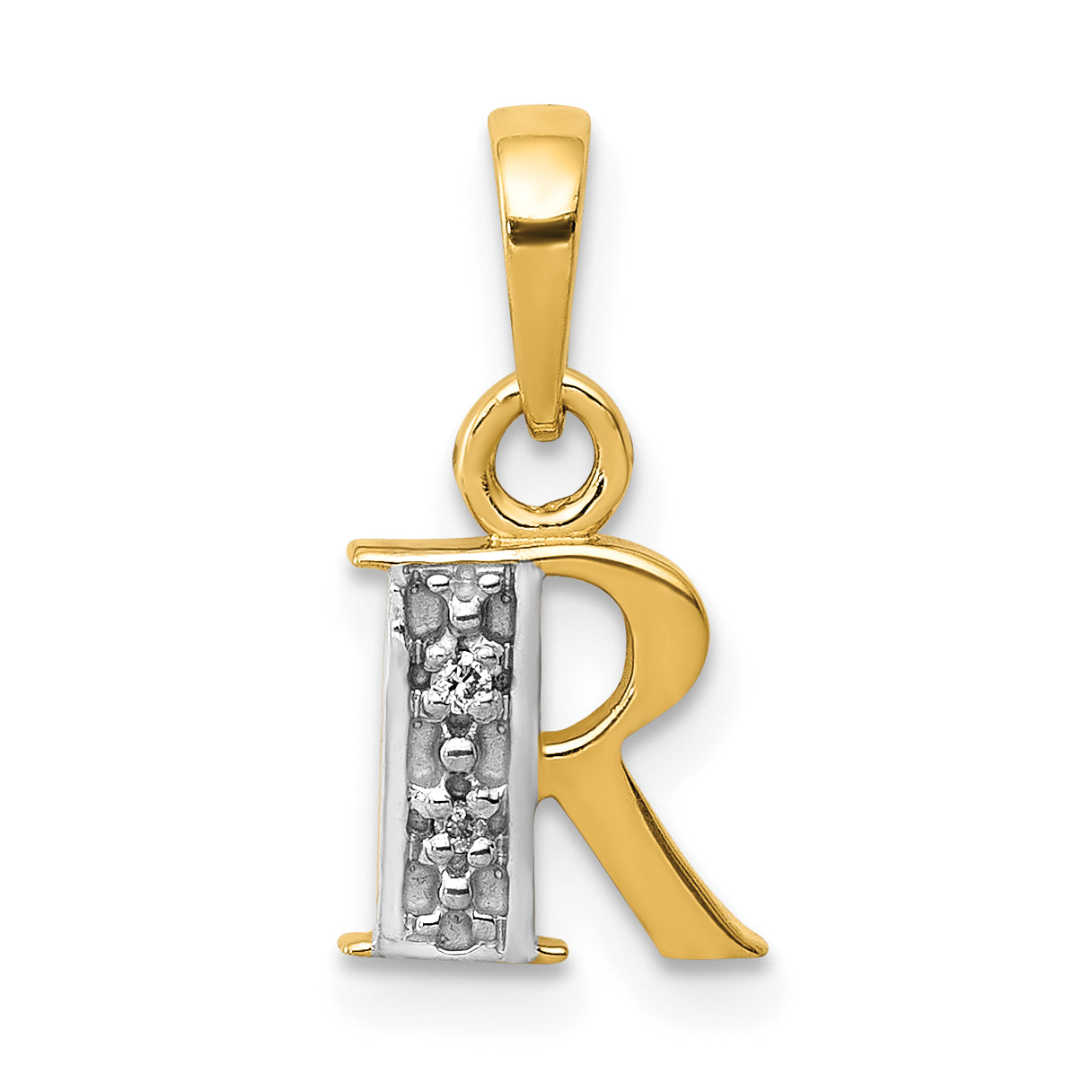 10K and Rhodium Diamond Initial R Charm