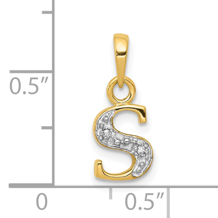 10K and Rhodium Diamond Initial S Charm