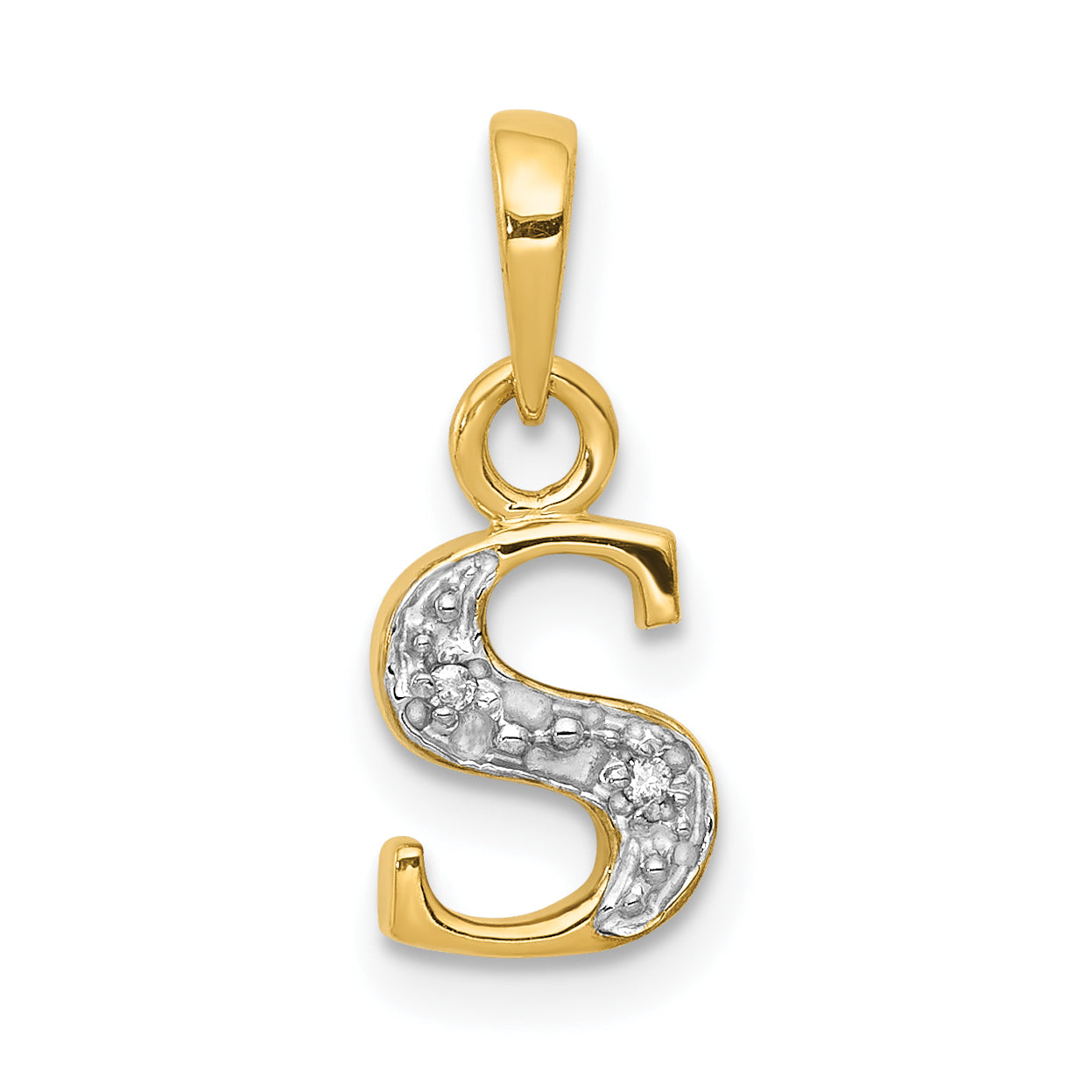 10K and Rhodium Diamond Initial S Charm