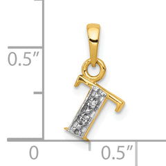 10K and Rhodium Diamond Initial T Charm