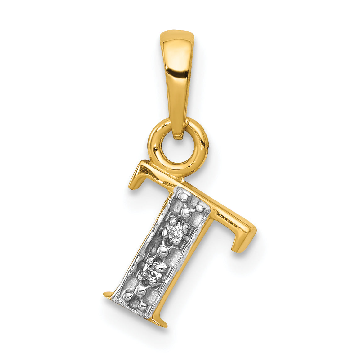 10K and Rhodium Diamond Initial T Charm