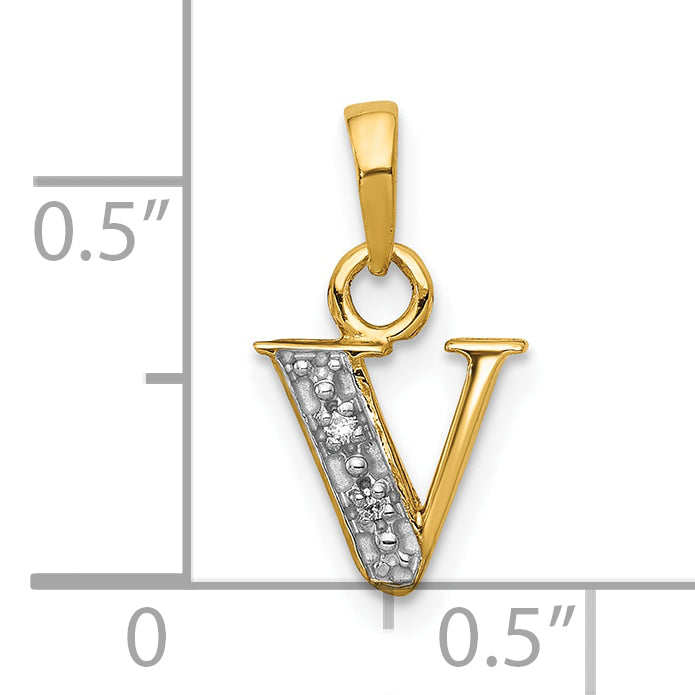 10K and Rhodium Diamond Initial V Charm