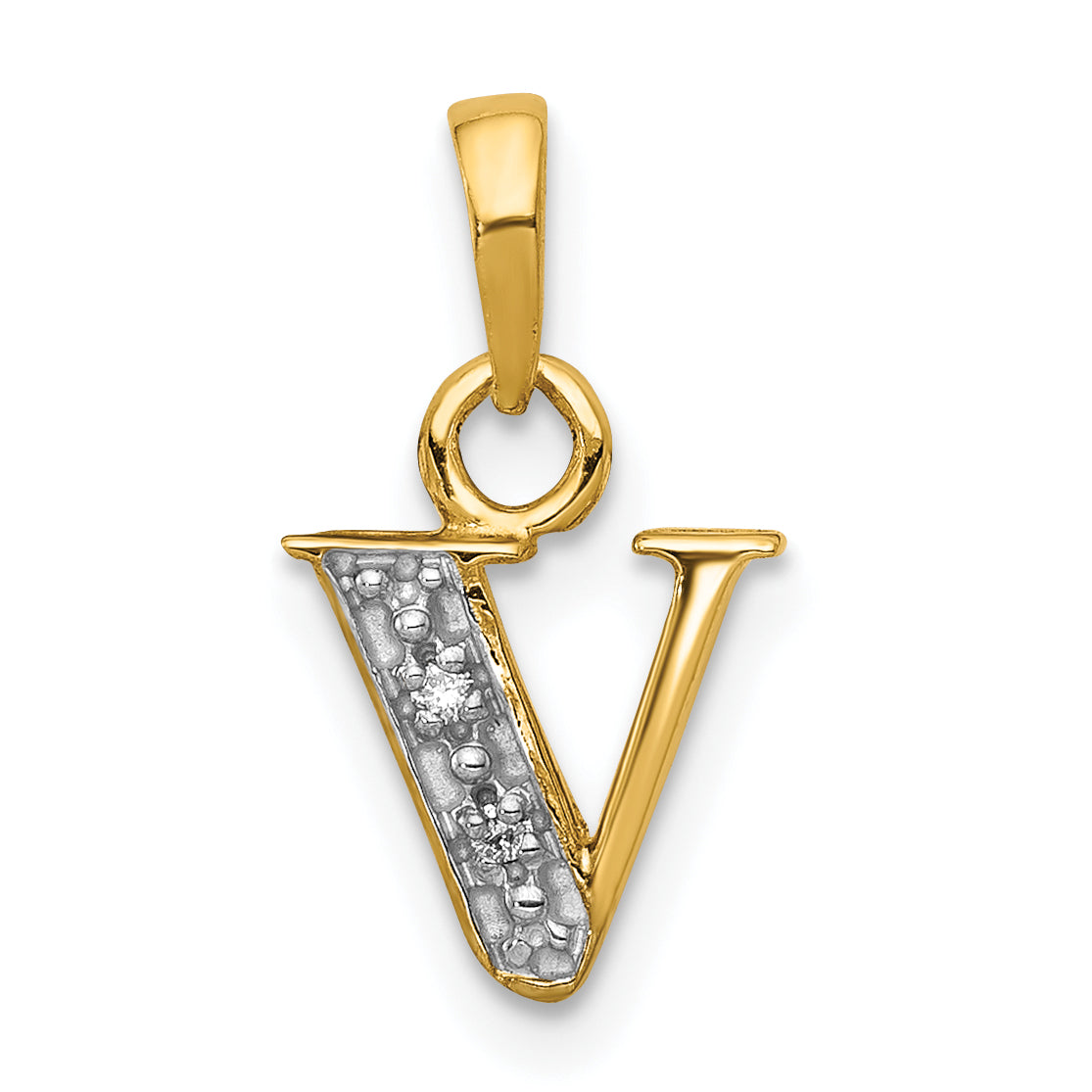 10K and Rhodium Diamond Initial V Charm