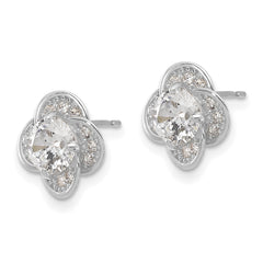 10K White Gold CZ Stud Earrings with Polished Finish and Rhodium Plating