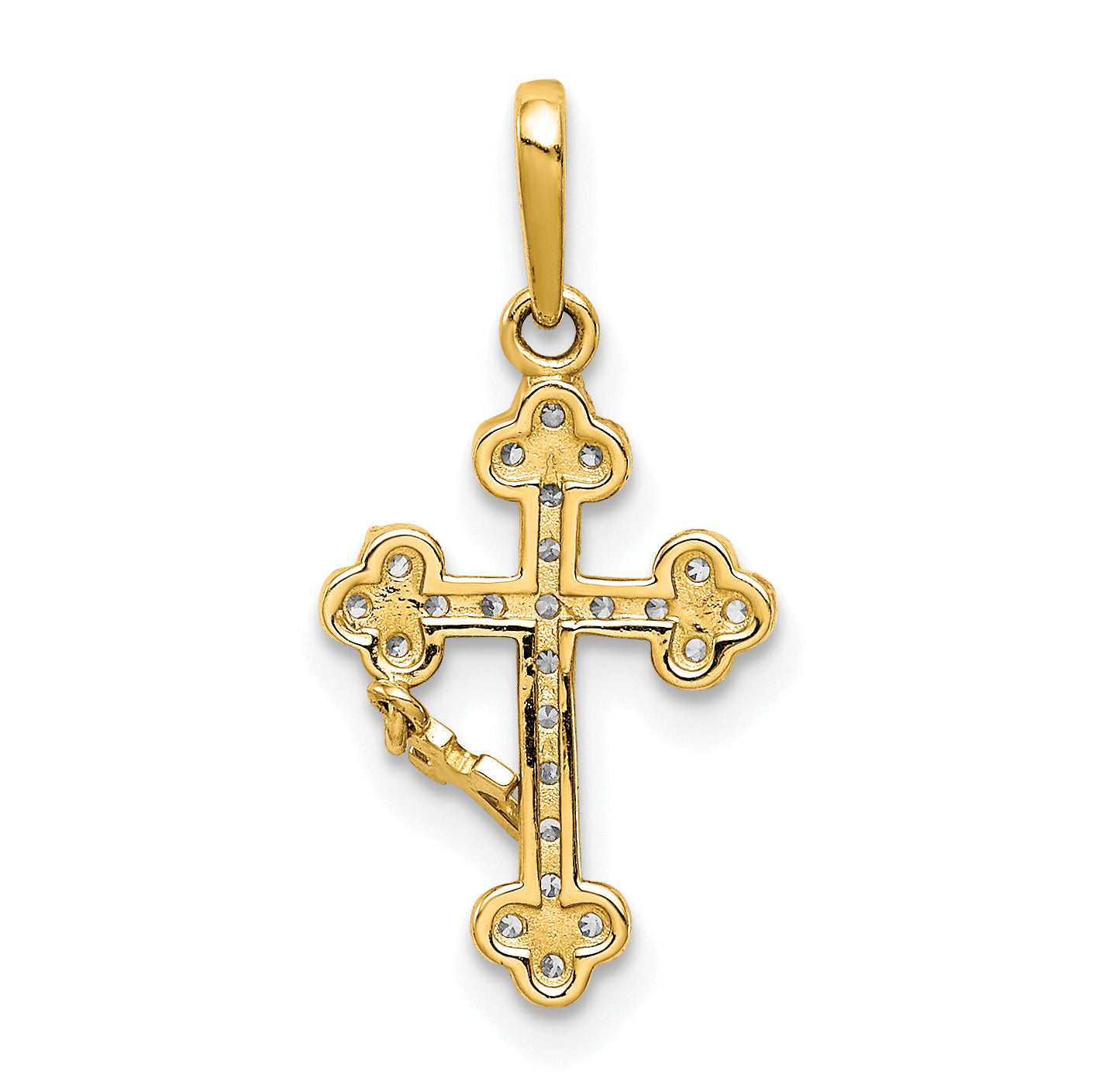 10K CZ Budded Cross w/Cross Dangle Pendant