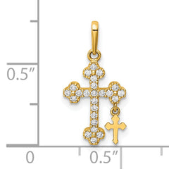 10K CZ Budded Cross w/Cross Dangle Pendant