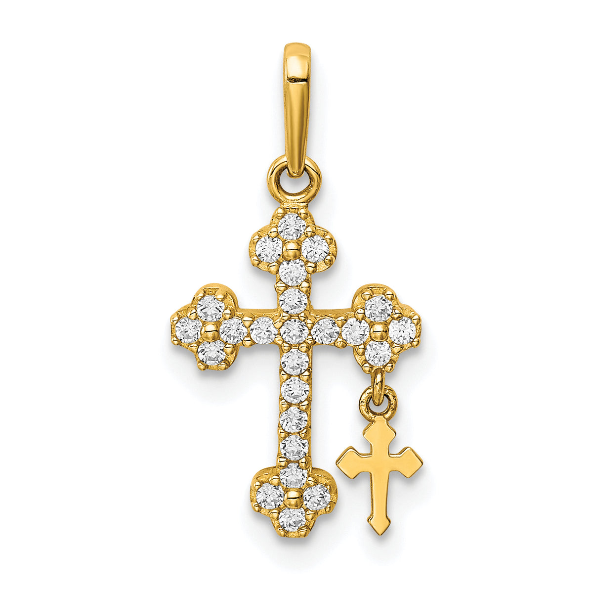 10K CZ Budded Cross w/Cross Dangle Pendant