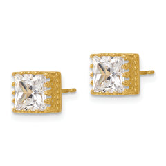 10k Tiara Collection 7mm Polished Square CZ Earrings