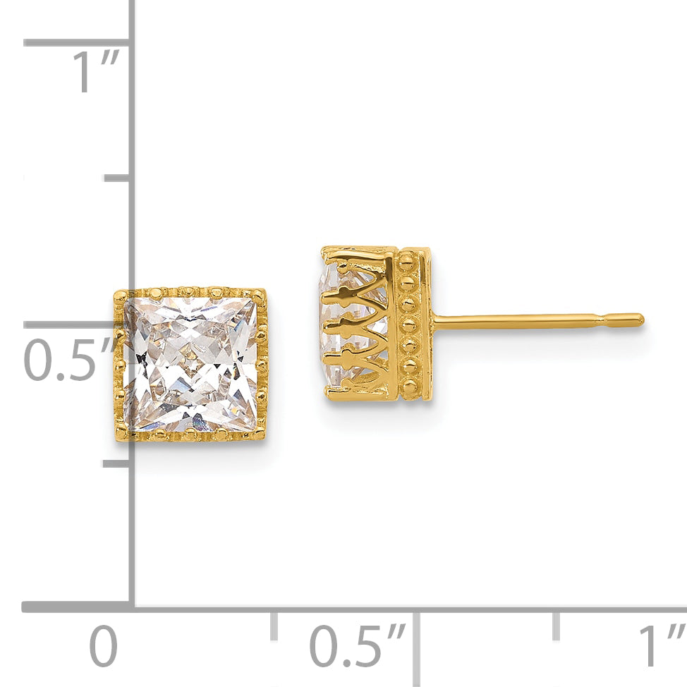 10k Tiara Collection 7mm Polished Square CZ Earrings