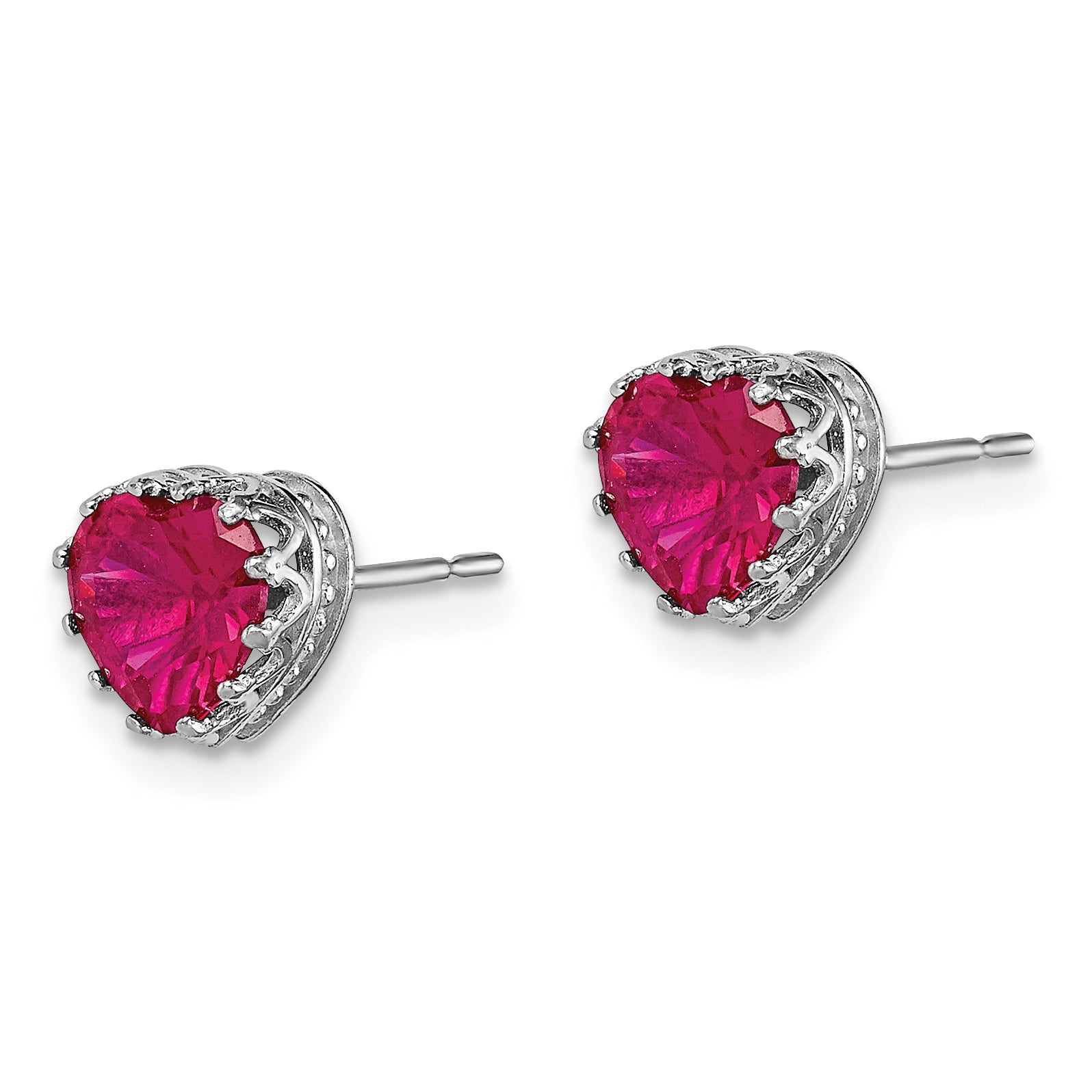 10k Tiara Collection White Gold  Polished Created Ruby 6mm Heart Earrings