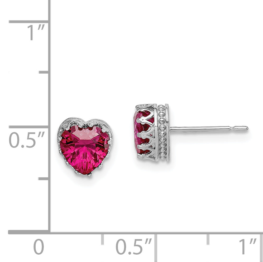 10k Tiara Collection White Gold  Polished Created Ruby 6mm Heart Earrings