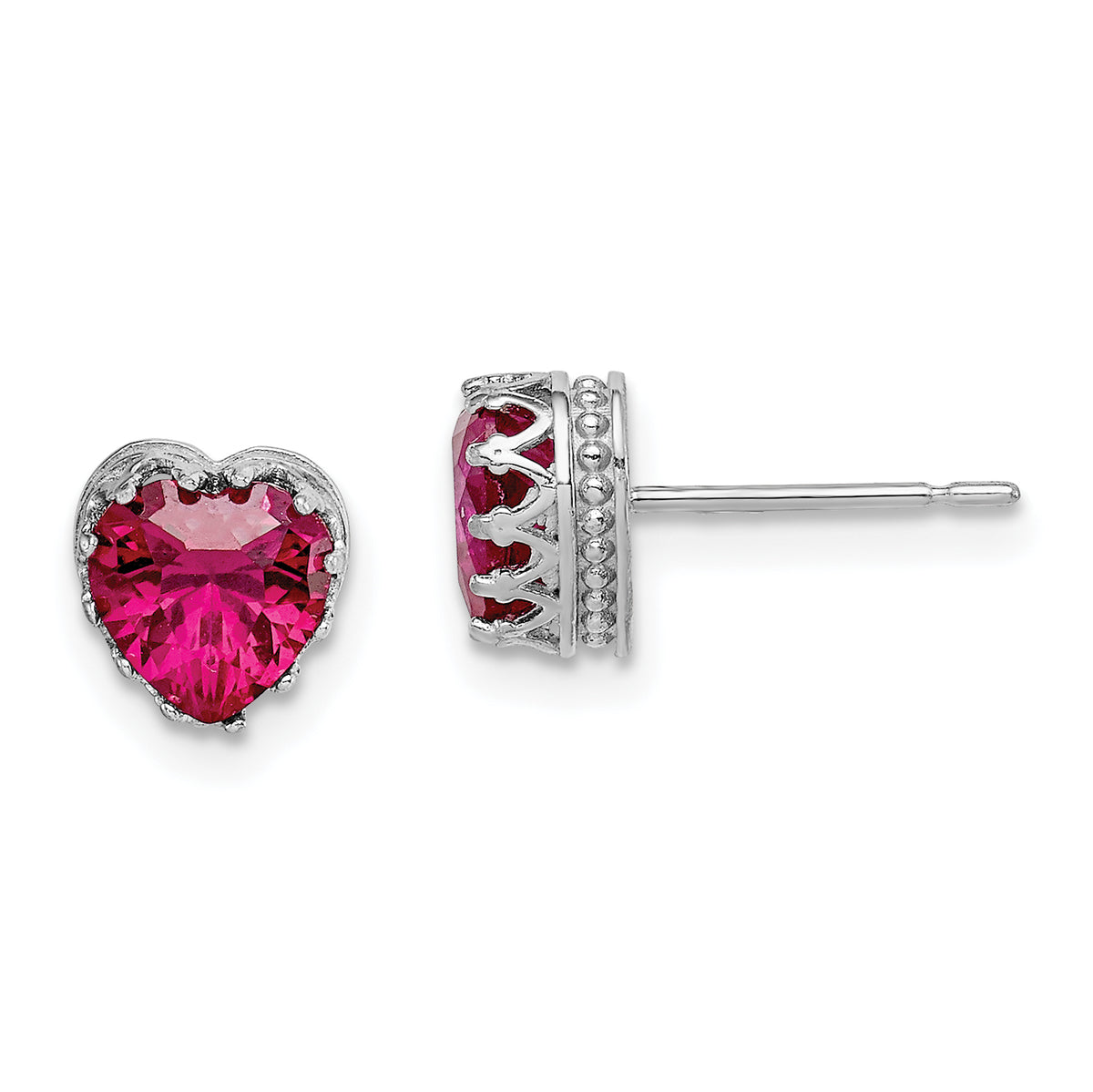 10k Tiara Collection White Gold  Polished Created Ruby 6mm Heart Earrings