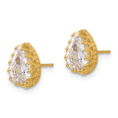 10k Tiara Collection 9mm Polished Pear CZ Earrings