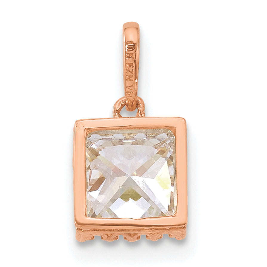 10k Tiara Collection Rose Gold Polished Square CZ Pendant