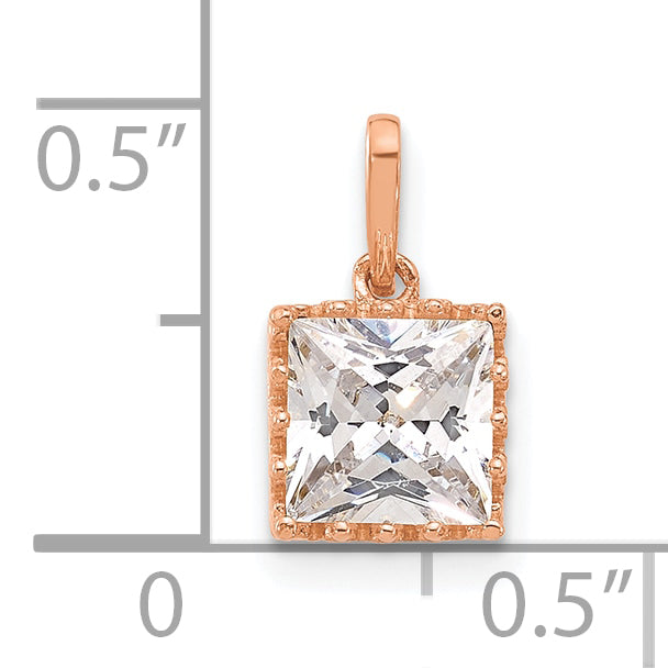 10k Tiara Collection Rose Gold Polished Square CZ Pendant