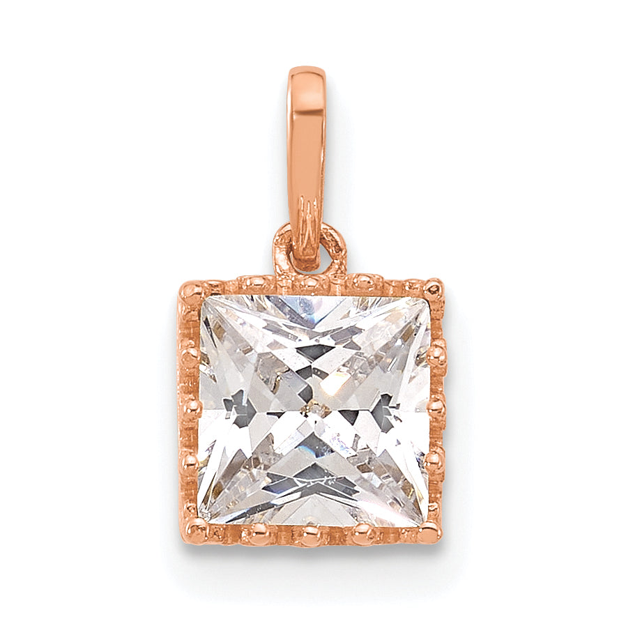 10k Tiara Collection Rose Gold Polished Square CZ Pendant