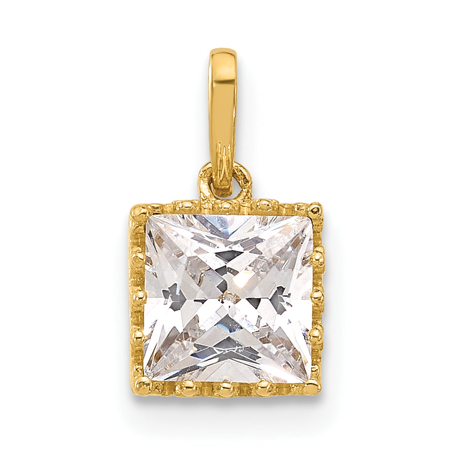 10k Tiara Collection Polished Square CZ Pendant