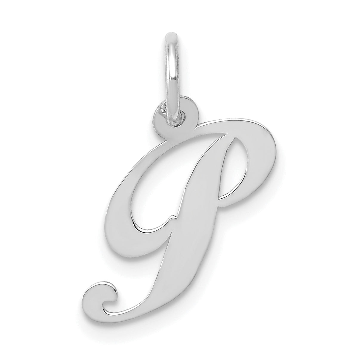 10k White Gold Small Fancy Script Initial P Charm